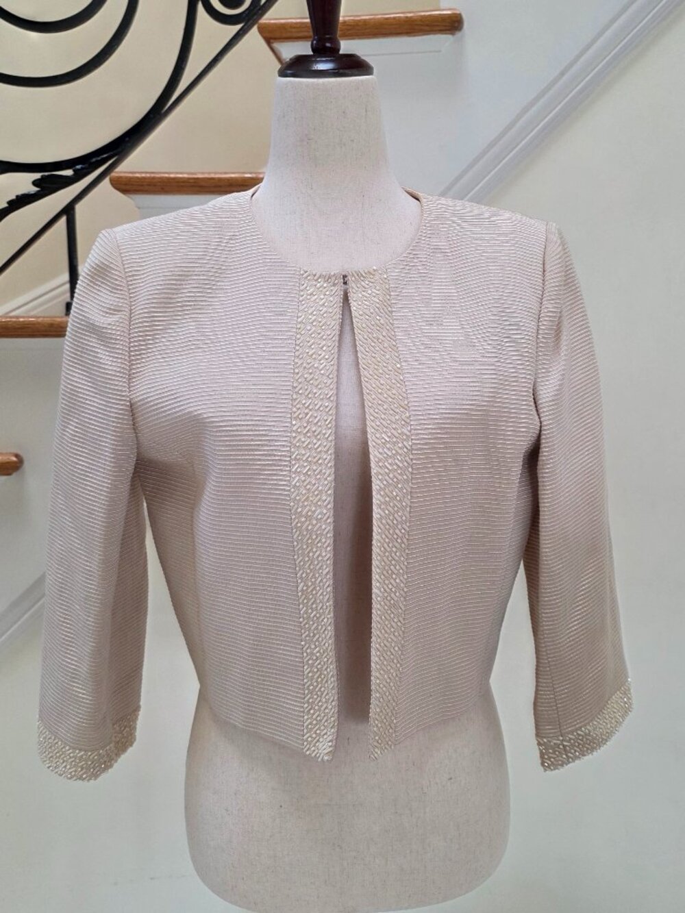 Tahari ASL Champagne Beaded Crop Bolero Jacket 6